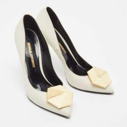 Nicholas Kirkwood White Leather Hexagon Pointed Toe Pumps Size 39