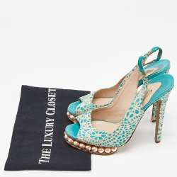 Nicholas Kirkwood Blue/White Textured Suede Pearl Embellished Slingback Sandals Size 39