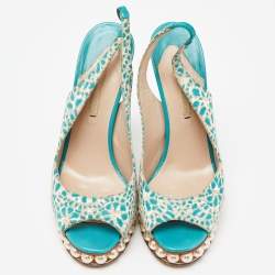 Nicholas Kirkwood Blue/White Textured Suede Pearl Embellished Slingback Sandals Size 39