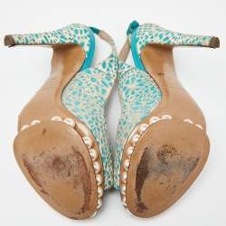 Nicholas Kirkwood Blue/White Textured Suede Pearl Embellished Slingback Sandals Size 39