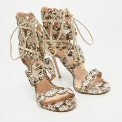 Nicholas Kirkwood Cream/Brown Leather and Mesh Sandals Size 37