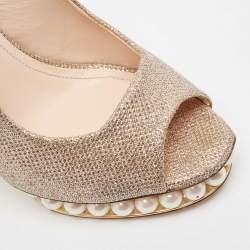 Nicholas Kirkwood Metallic Lurex Fabric Pearl Embellished Platform Slingback Sandals Size 40