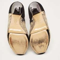 Nicholas Kirkwood Black/Yellow Suede and Embossed Lizard Open Toe Platform Booties Size 40.5