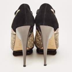 Nicholas Kirkwood Black/Yellow Suede and Embossed Lizard Open Toe Platform Booties Size 40.5