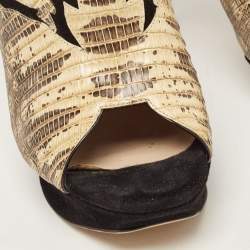 Nicholas Kirkwood Black/Yellow Suede and Embossed Lizard Open Toe Platform Booties Size 40.5