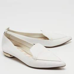 Pre Owned Nicholas Kirkwood White Leather Beya Smoking Slippers Size 38.5