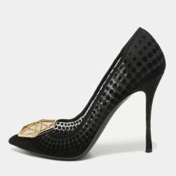 Nicholas Kirkwood Black Velvet and Mesh Embellished Hexagon Buckle Pumps Size 39