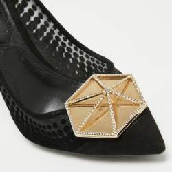 Nicholas Kirkwood Black Velvet and Mesh Embellished Hexagon Buckle Pumps Size 39