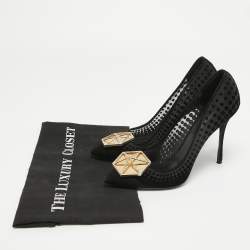 Nicholas Kirkwood Black Velvet and Mesh Embellished Hexagon Buckle Pumps Size 39