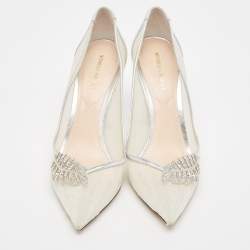 Nicholas Kirkwood Silver Leather and Mesh Monstera Pumps Size 39
