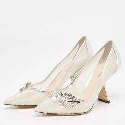 Nicholas Kirkwood Silver Leather and Mesh Monstera Pumps Size 39
