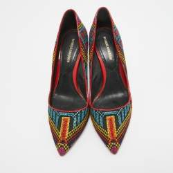 Nicholas Kirkwood Multicolor Mexican Embroidered Fabric Pointed Toe Pumps Size 37