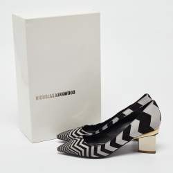 Pre Owned Nicholas Kirkwood Black/Grey Chevron Suede Block Heel Pumps Size 37