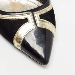 Nicholas Kirkwood Black/Gold Suede and Leather Pointed Toe Pumps Size 37