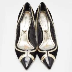 Nicholas Kirkwood Black/Gold Suede and Leather Pointed Toe Pumps Size 37