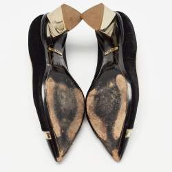 Nicholas Kirkwood Black/Gold Suede and Leather Pointed Toe Pumps Size 37