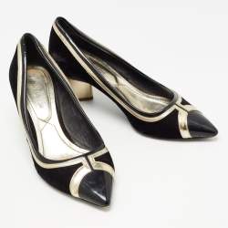 Nicholas Kirkwood Black/Gold Suede and Leather Pointed Toe Pumps Size 37