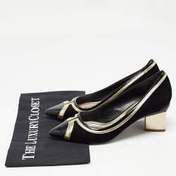 Nicholas Kirkwood Black/Gold Suede and Leather Pointed Toe Pumps Size 37