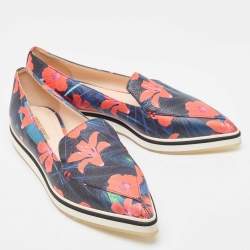 Nicholas Kirkwood Multicolor Floral Print Leather Alona Smoking Slipper Size 37