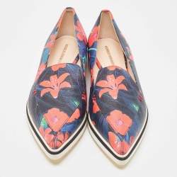 Nicholas Kirkwood Multicolor Floral Print Leather Alona Smoking Slipper Size 37
