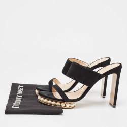 Nicholas Kirkwood Black Suede Faux Pearl Platform Slide Sandals Size 40