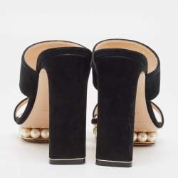 Nicholas Kirkwood Black Suede Faux Pearl Platform Slide Sandals Size 40