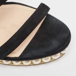 Nicholas Kirkwood Black Suede Faux Pearl Platform Slide Sandals Size 40