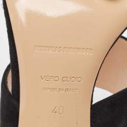 Nicholas Kirkwood Black Suede Faux Pearl Platform Slide Sandals Size 40