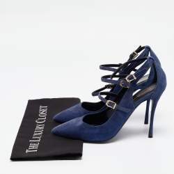 Nicholas Kirkwood Blue Suede  Ruffle Buckle Pointed Toe Pumps Size 39