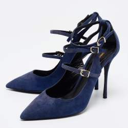 Nicholas Kirkwood Blue Suede  Ruffle Buckle Pointed Toe Pumps Size 39