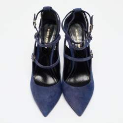 Nicholas Kirkwood Blue Suede  Ruffle Buckle Pointed Toe Pumps Size 39