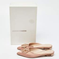 Nicholas Kirkwood Beige Satin Eden Crystals Embellished Flat Mules Size 38