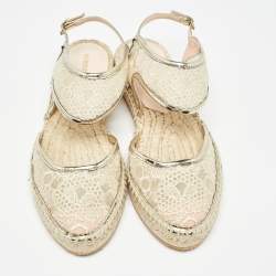 Nicholas Kirkwood Gold Lace and Mesh Espadrilles Slingback Flats Size 36