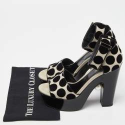 Pre Owned Nicholas Kirkwood White/Black Polka Dot Velvet Platform Pearl Block Heel Ankle Strap Sandals Size 39.5