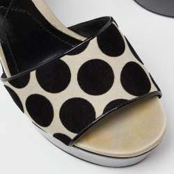 Pre Owned Nicholas Kirkwood White/Black Polka Dot Velvet Platform Pearl Block Heel Ankle Strap Sandals Size 39.5