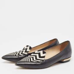 Nicholas Kirkwood Black/White Leather Beya Zigzag Pointed Toe Ballet Flats Size 35