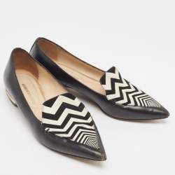 Nicholas Kirkwood Black/White Leather Beya Zigzag Pointed Toe Ballet Flats Size 35