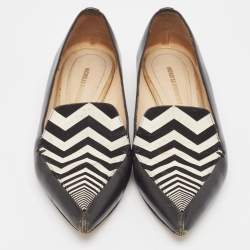 Nicholas Kirkwood Black/White Leather Beya Zigzag Pointed Toe Ballet Flats Size 35
