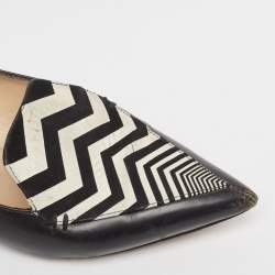 Nicholas Kirkwood Black/White Leather Beya Zigzag Pointed Toe Ballet Flats Size 35
