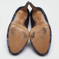 Nicholas Kirkwood Navy Blue Print Satin Platform Pumps Size 37.5