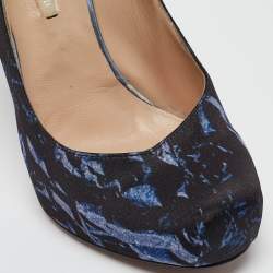 Nicholas Kirkwood Navy Blue Print Satin Platform Pumps Size 37.5