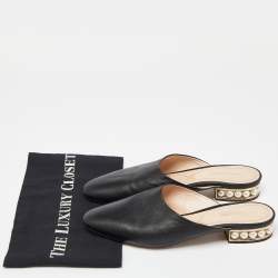 Nicholas Kirkwood Black Leather Casati Pearl Embellished Flat Mules Size 40