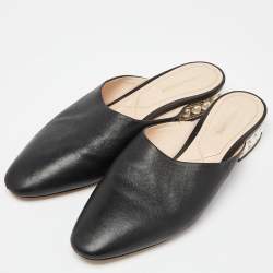 Nicholas Kirkwood Black Leather Casati Pearl Embellished Flat Mules Size 40