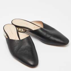 Nicholas Kirkwood Black Leather Casati Pearl Embellished Flat Mules Size 40