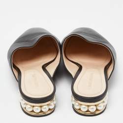 Nicholas Kirkwood Black Leather Casati Pearl Embellished Flat Mules Size 40