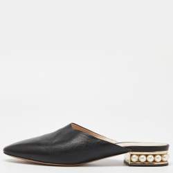 Nicholas Kirkwood Black Leather Casati Pearl Embellished Flat Mules Size 40