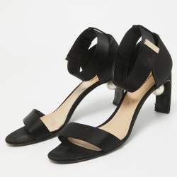 Nicholas Kirkwood Black Satin Pearl Detail Ankle Strap Sandals Size 41