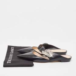 Nicholas Kirkwood Black Leather Crystal Embellished Flat Mules Size 40
