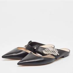 Nicholas Kirkwood Black Leather Crystal Embellished Flat Mules Size 40