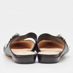 Nicholas Kirkwood Black Leather Crystal Embellished Flat Mules Size 40